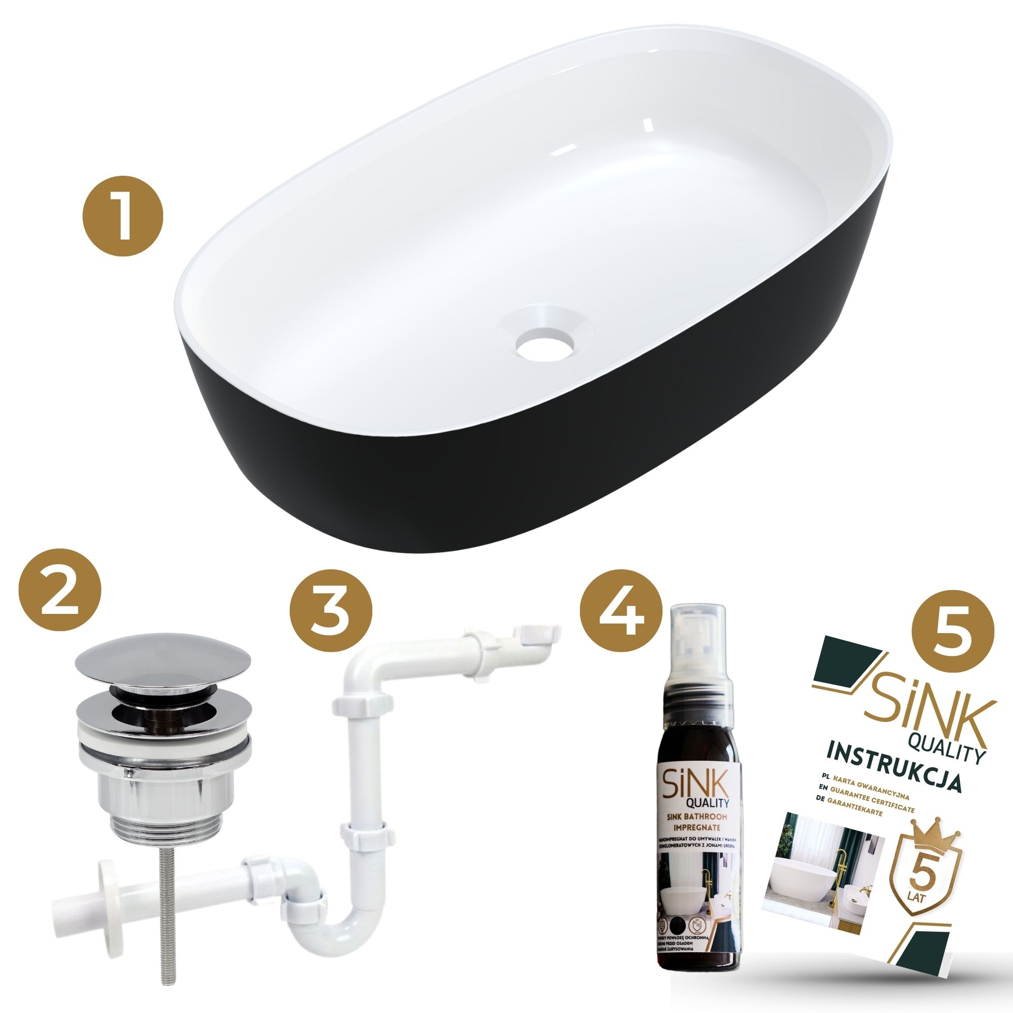 Umywalka LINA WIDE z elementami dołączonymi do zestawu